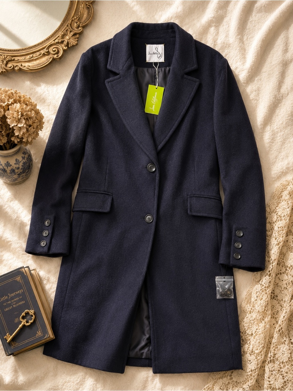 Sam Edelman NWT Navy Wool Blend Coat Size 16 Tailored Long Coat $240 Retail